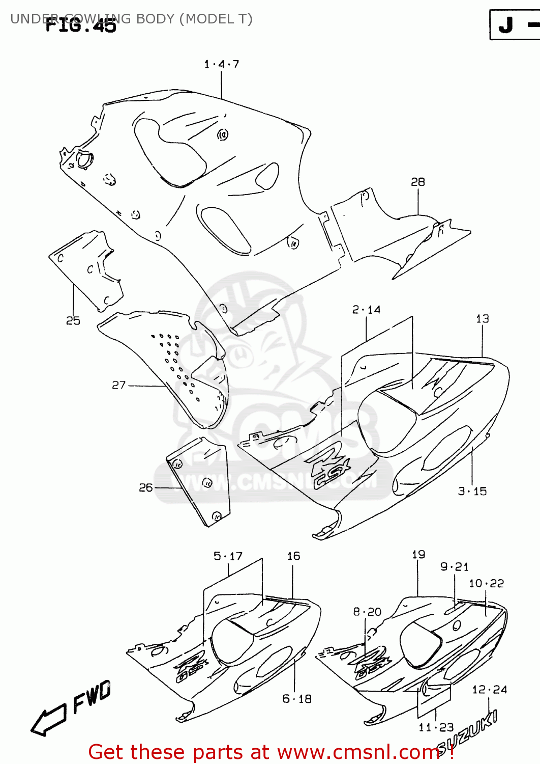 UNDER COWLING BODY (MODEL T) GSXR750 1996 (T) (E02 E04 E18 E22 E24 E25 E34 E39) / P37