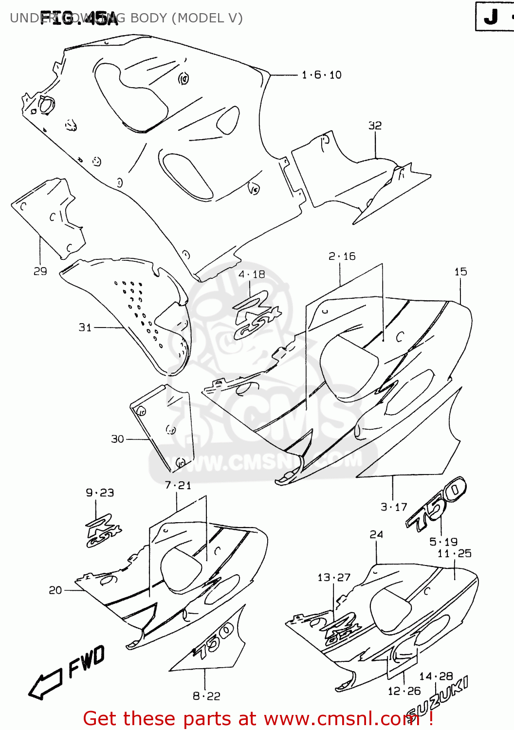 UNDER COWLING BODY (MODEL V) GSXR750 1996 (T) (E02 E04 E18 E22 E24 E25 E34 E39) / P37