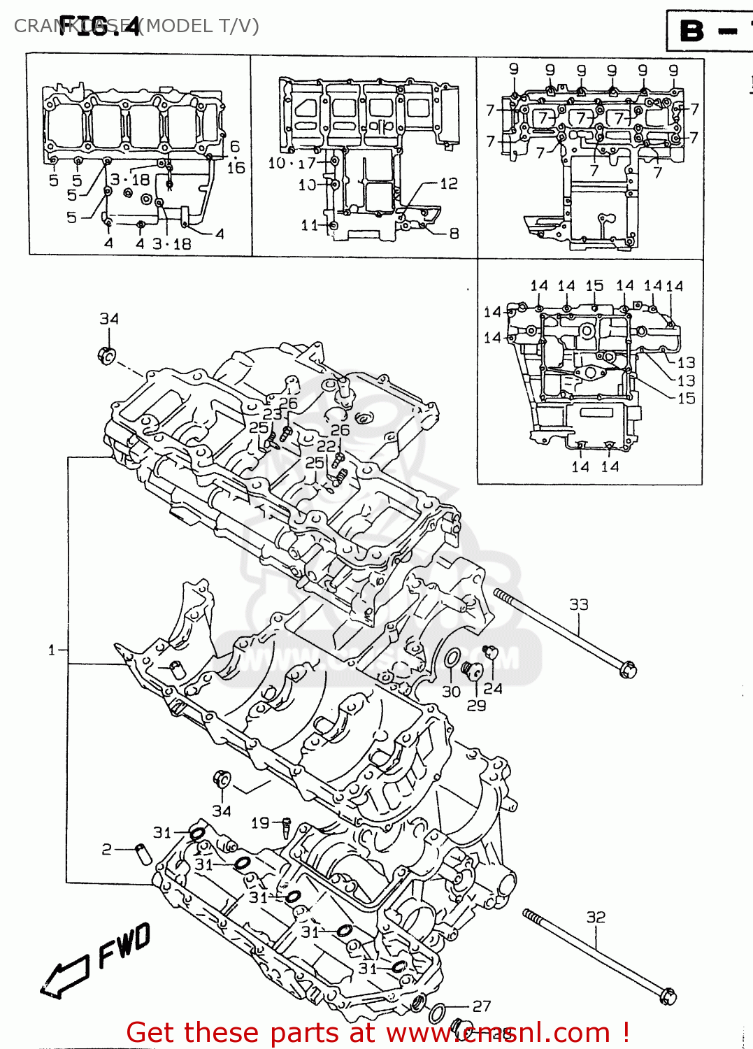 CRANKCASE (MODEL T/V) GSXR750 1996 (T) (E02 E04 E18 E22 E24 E25 E34 E39) / P37
