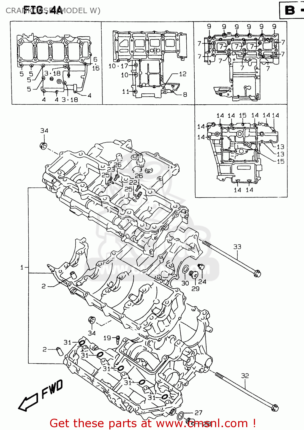 CRANKCASE (MODEL W) GSXR750 1996 (T) (E02 E04 E18 E22 E24 E25 E34 E39) / P37