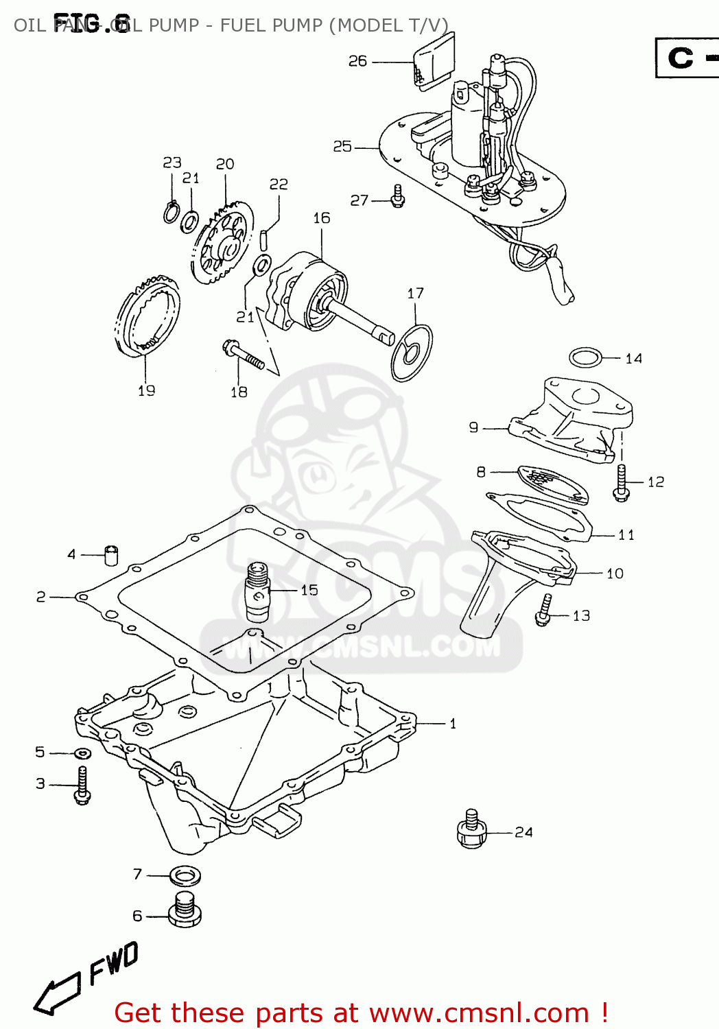 OIL PAN - OIL PUMP - FUEL PUMP (MODEL T/V) GSXR750 1996 (T) (E02 E04 E18 E22 E24 E25 E34 E39) / P37