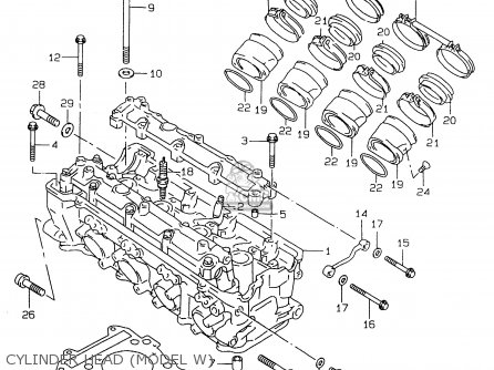 CYLINDER HEAD (MODEL W) - GSXR750 1996 (T) (E02 E04 E18 E22 E24 E25 E34 E39) / P37
