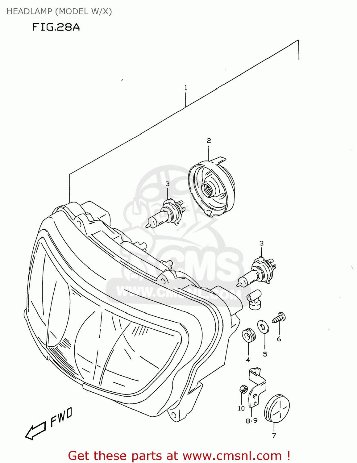 HEADLAMP (MODEL W/X) GSXR750 1996 (T) USA (E03)