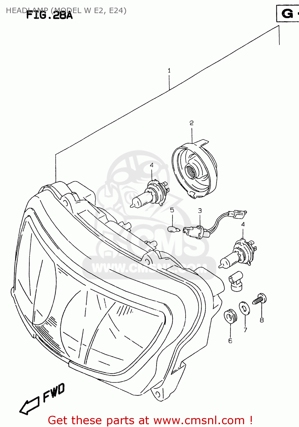 HEADLAMP (MODEL W E2, E24) GSXR750 1997 (V) (E02 E04 E18 E22 E24 E25 E34 E39) / P37