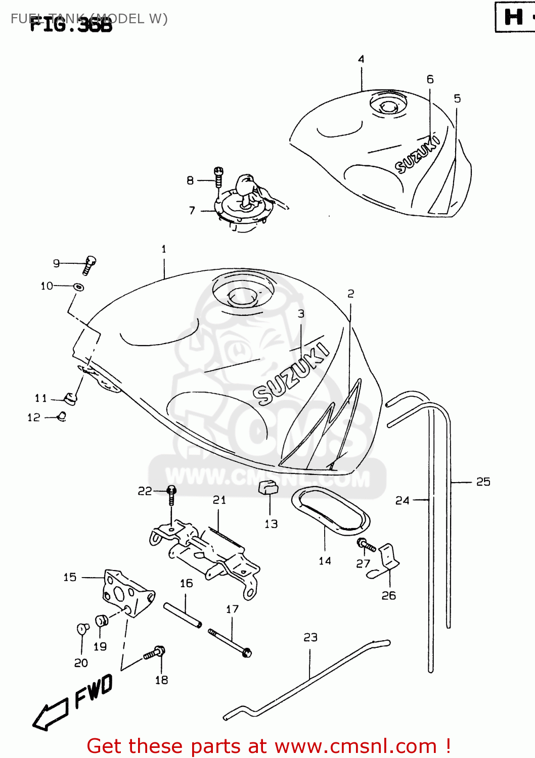 FUEL TANK (MODEL W) GSXR750 1997 (V) (E02 E04 E18 E22 E24 E25 E34 E39) / P37