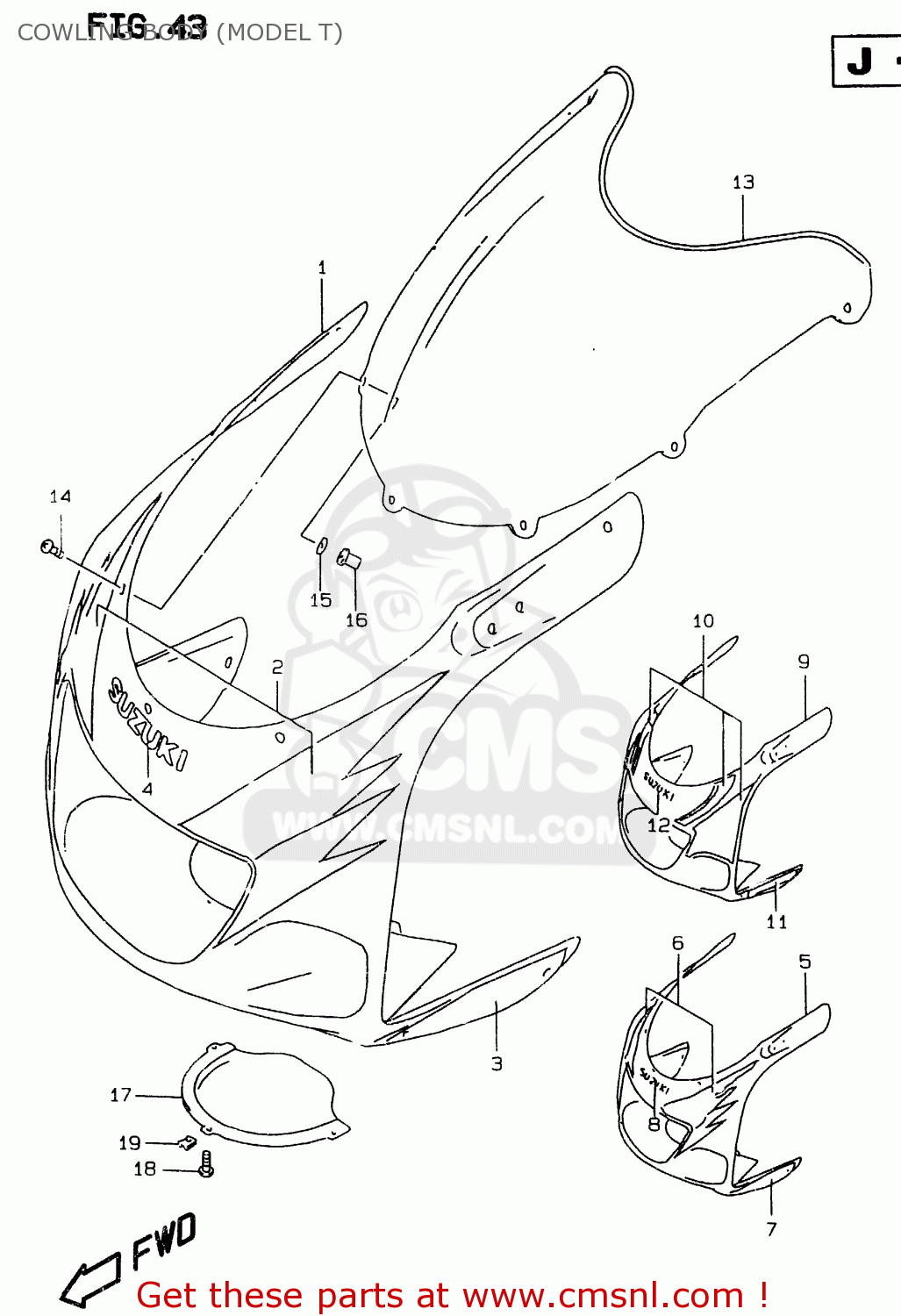 COWLING BODY (MODEL T) GSXR750 1997 (V) (E02 E04 E18 E22 E24 E25 E34 E39) / P37