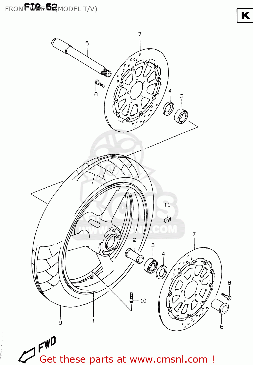 FRONT WHEEL (MODEL T/V) GSXR750 1997 (V) (E02 E04 E18 E22 E24 E25 E34 E39) / P37