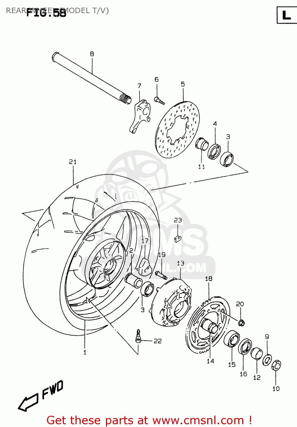 REAR WHEEL (MODEL T/V) GSXR750 1997 (V) (E02 E04 E18 E22 E24 E25 E34 E39) / P37