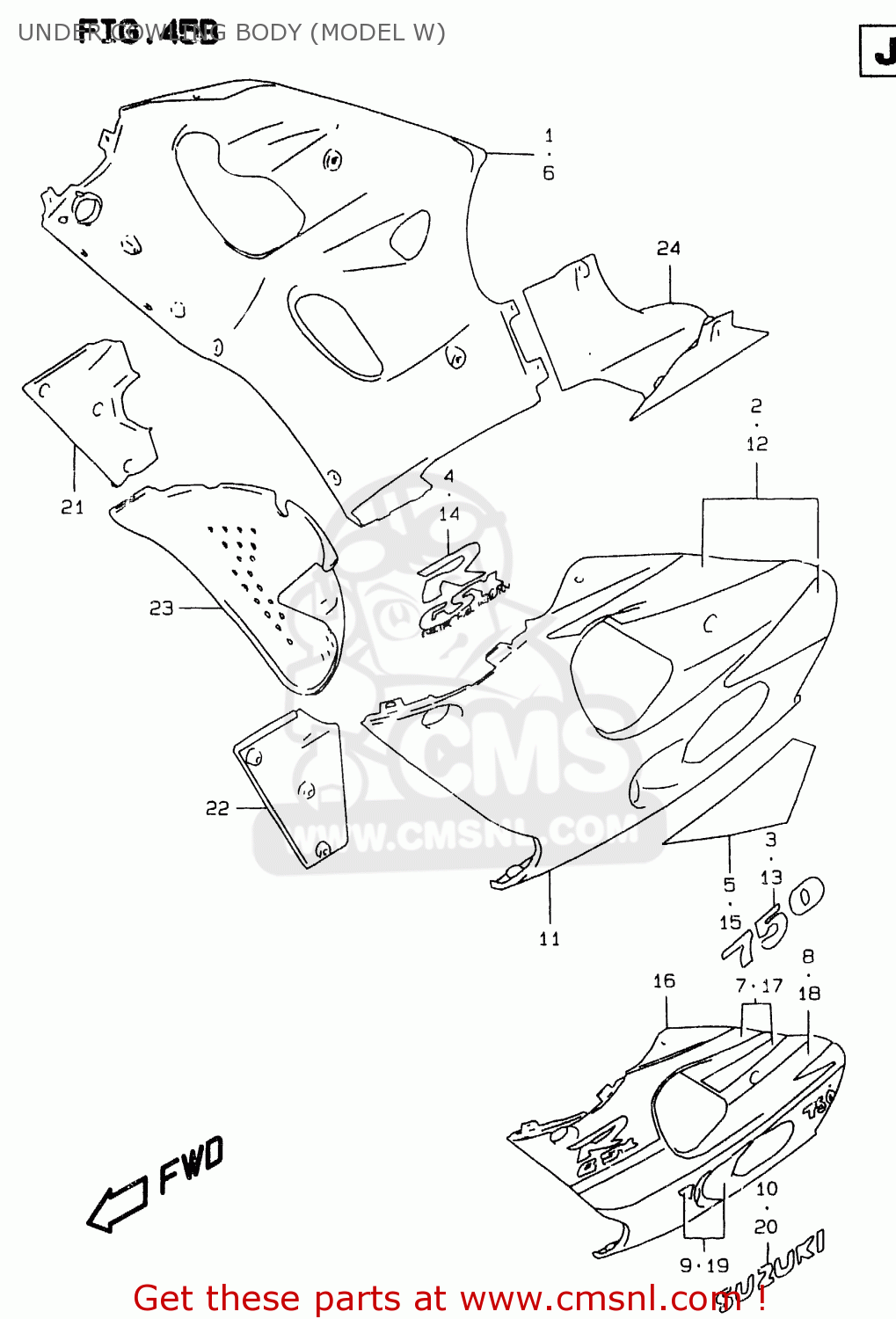 UNDER COWLING BODY (MODEL W) GSXR750 1998 (W) (E02 E04 E18 E22 E24 E25 E34 E39)