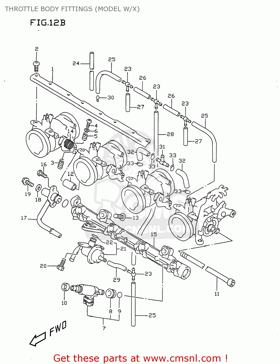 THROTTLE BODY FITTINGS (MODEL W/X) GSXR750 1998 (W) USA (E03)