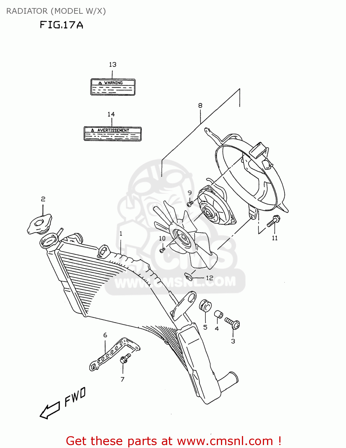 RADIATOR (MODEL W/X) GSXR750 1999 (X) USA (E03)