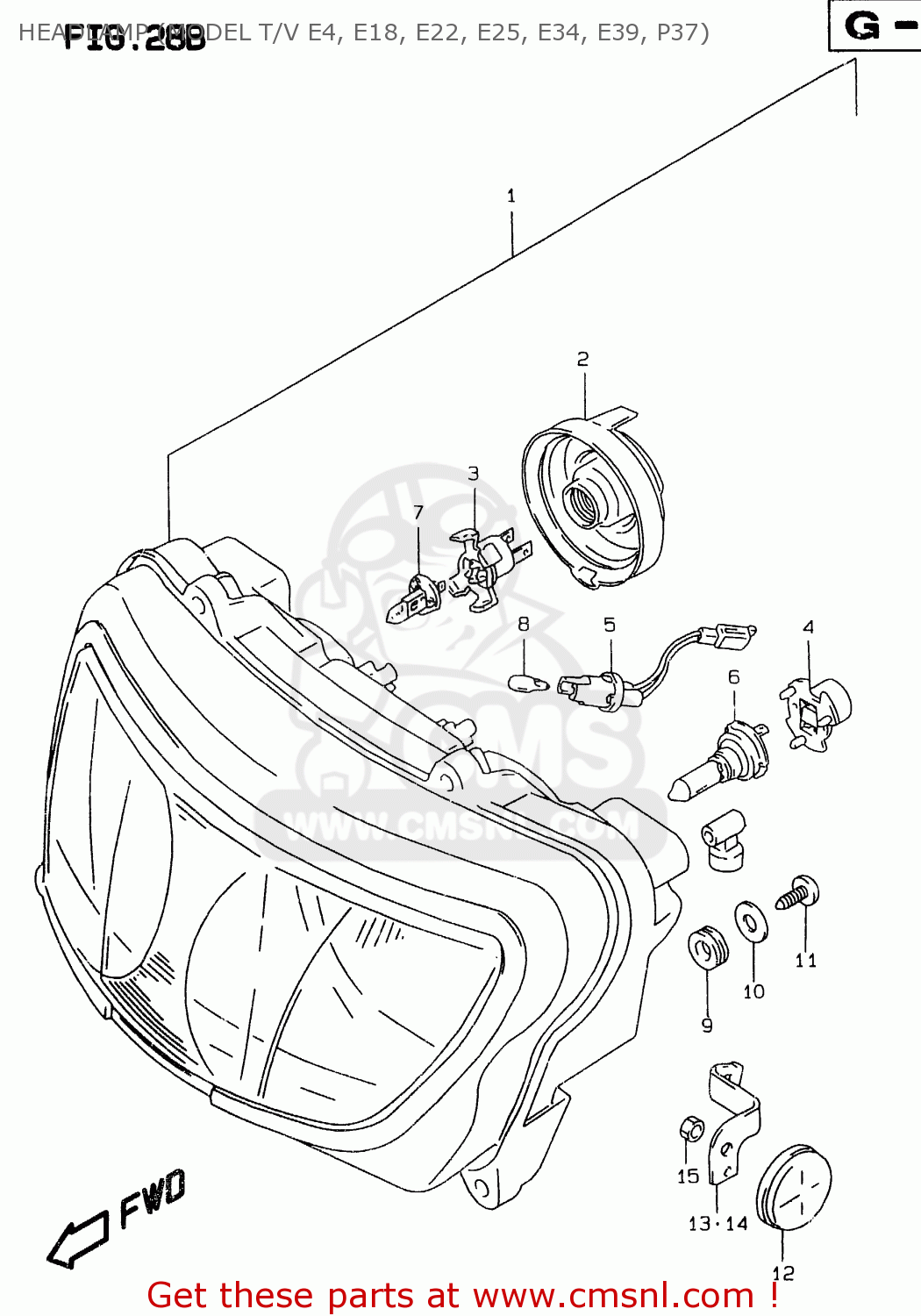 HEADLAMP (MODEL T/V E4, E18, E22, E25, E34, E39, P37) GSXR750 1999 (X)