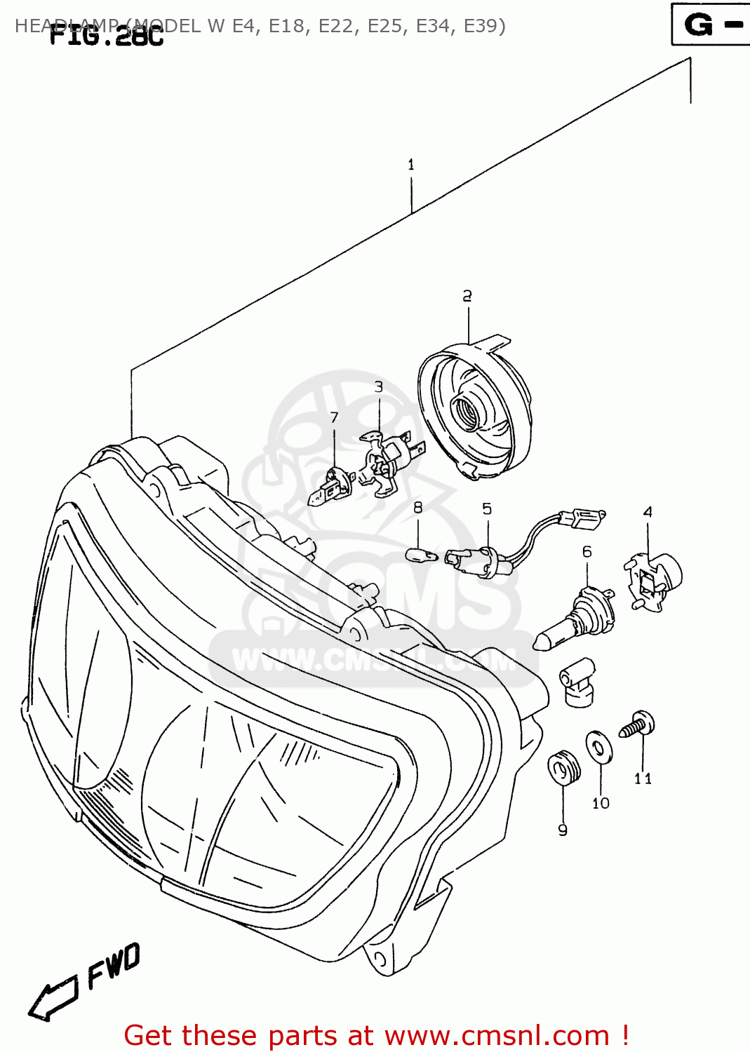 HEADLAMP (MODEL W E4, E18, E22, E25, E34, E39) GSXR750 1999 (X)