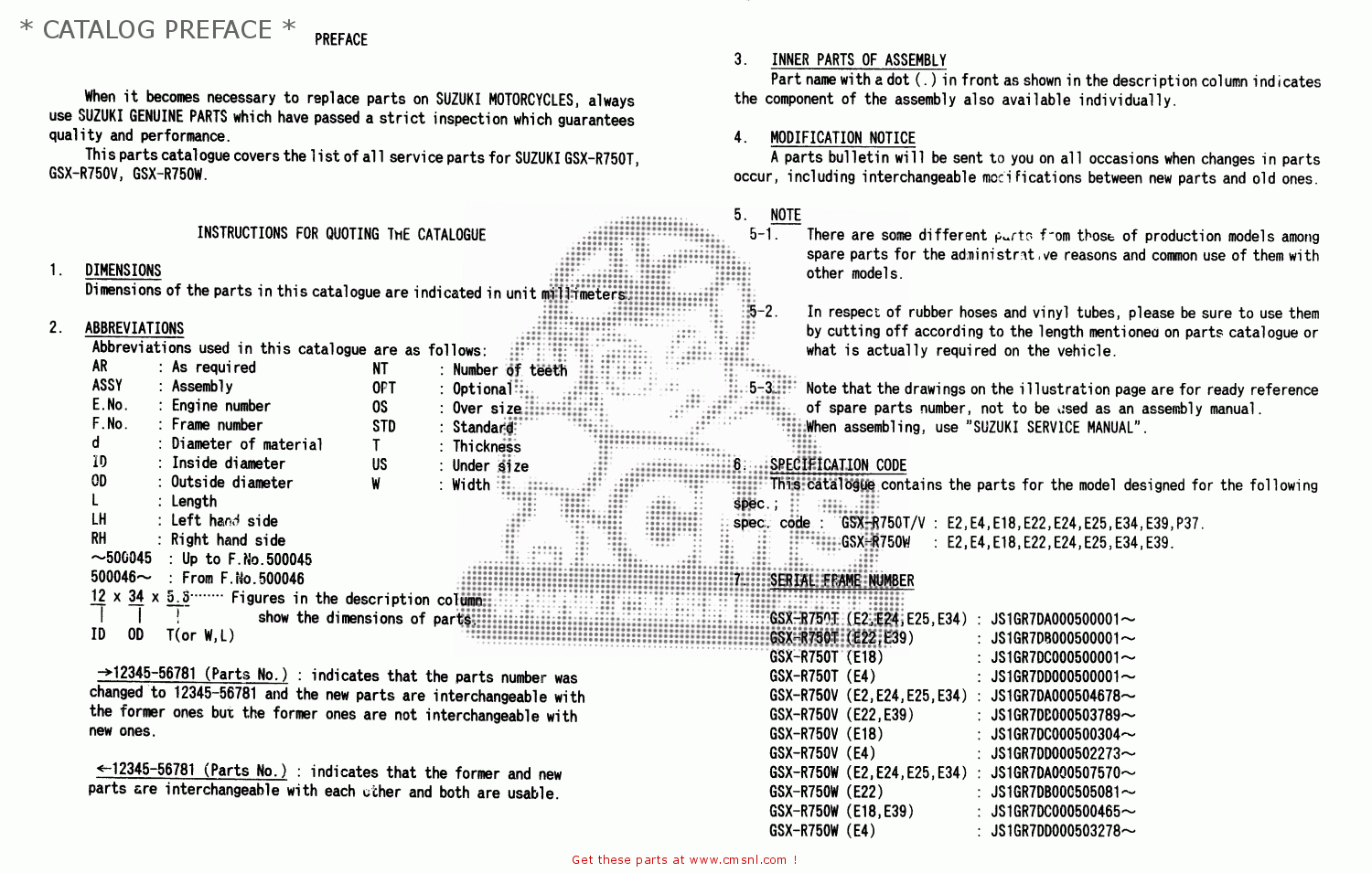 * CATALOG PREFACE * GSXR750 1999 (X)