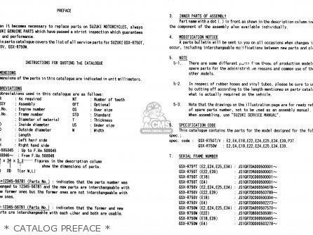 * CATALOG PREFACE * - GSXR750 1999 (X)