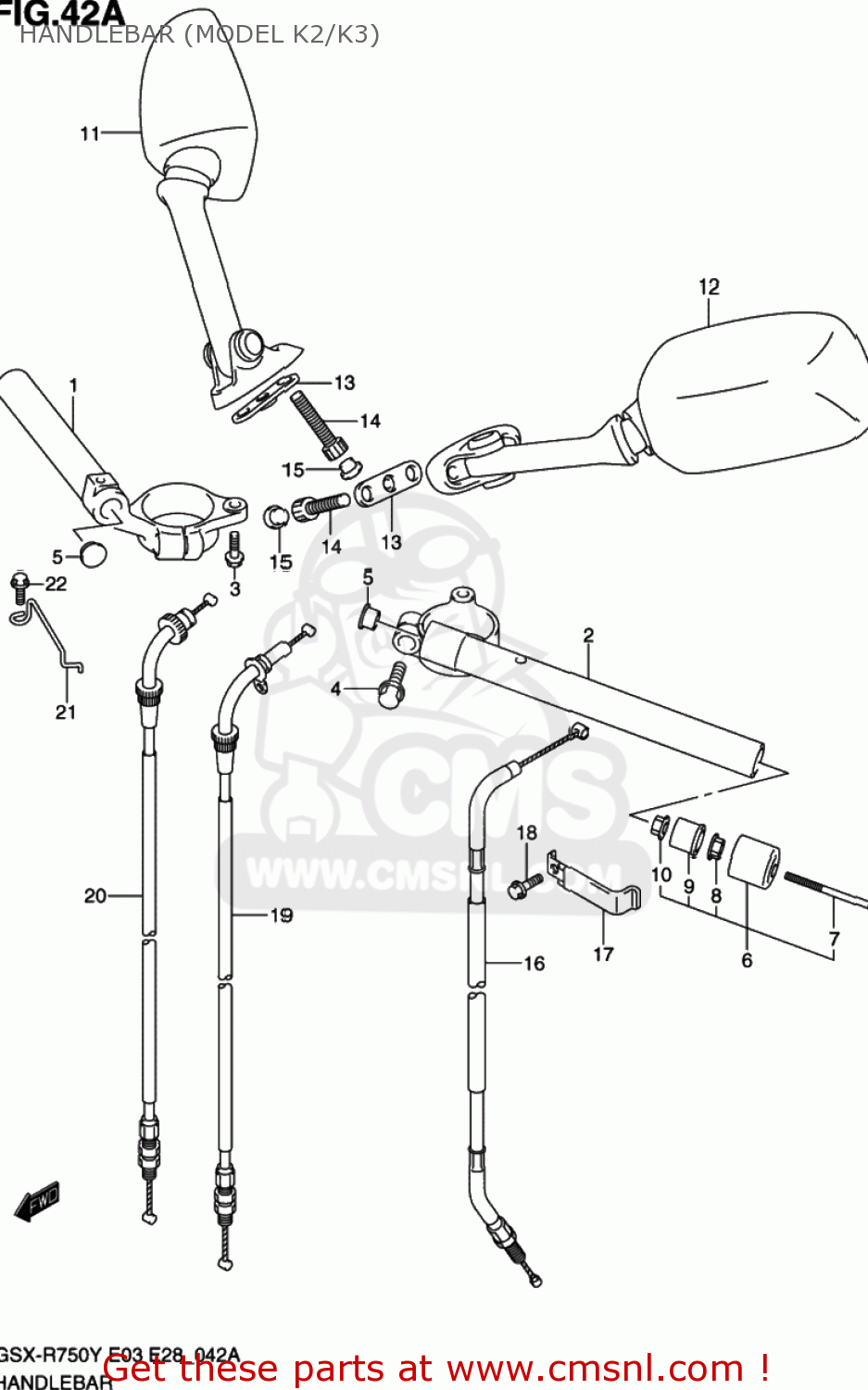 HANDLEBAR (MODEL K2/K3) GSXR750 2000 (Y) USA (E03)