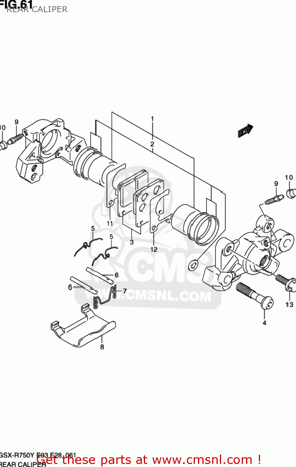 REAR CALIPER GSXR750 2000 (Y) USA (E03)