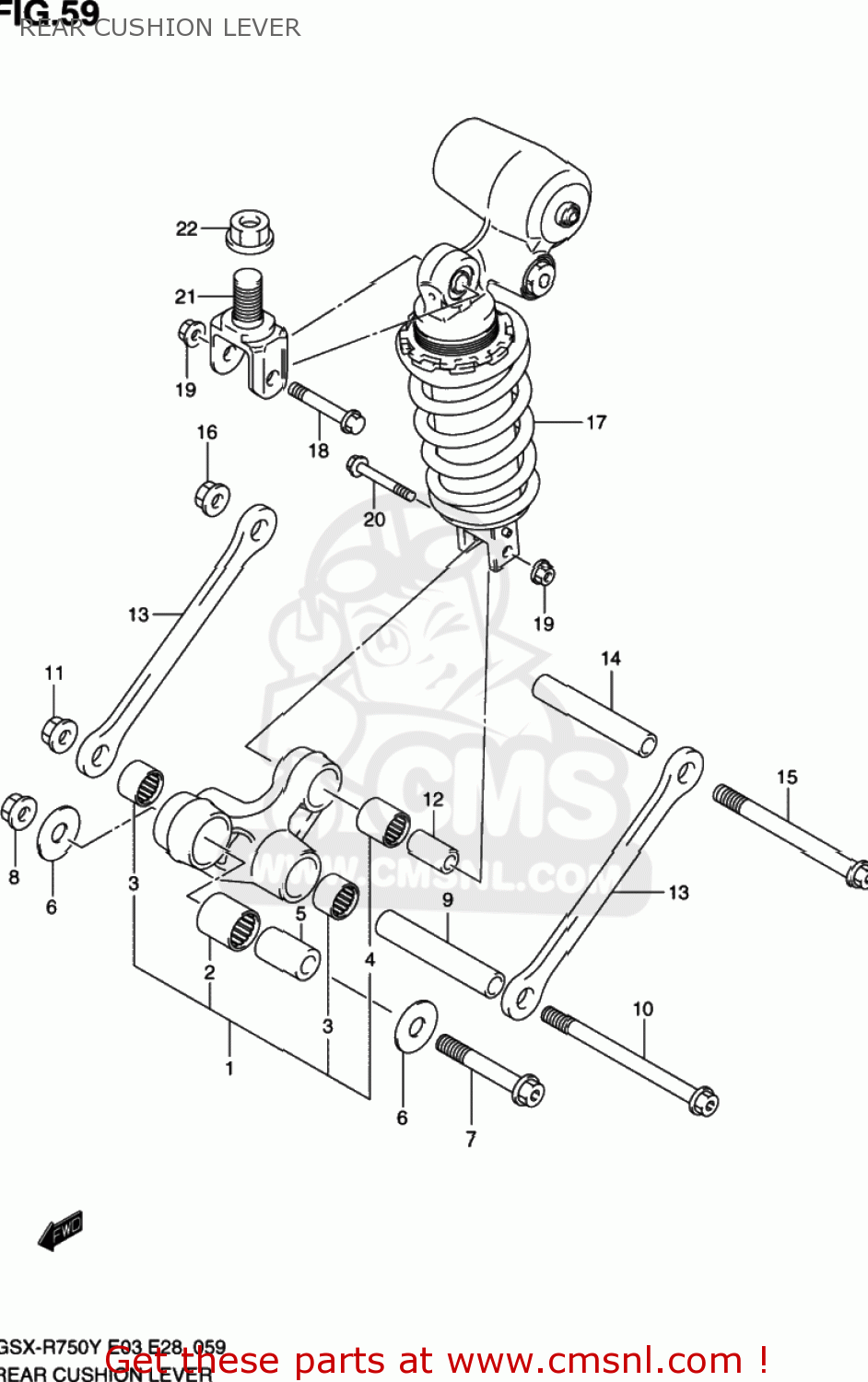 REAR CUSHION LEVER GSXR750 2000 (Y) USA (E03)