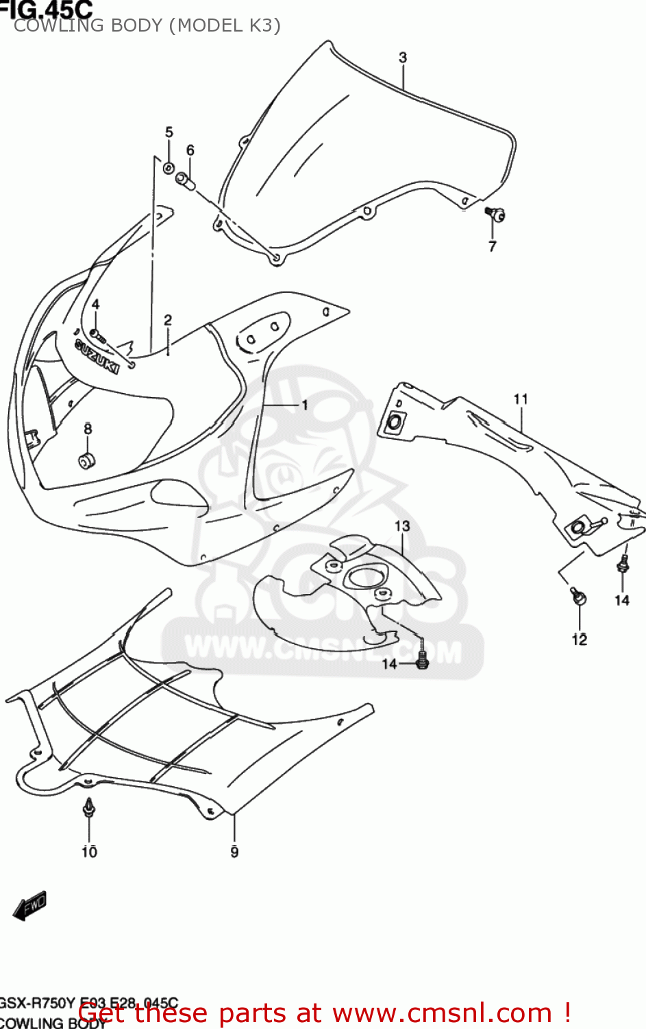 COWLING BODY (MODEL K3) GSXR750 2001 (K1) USA (E03)