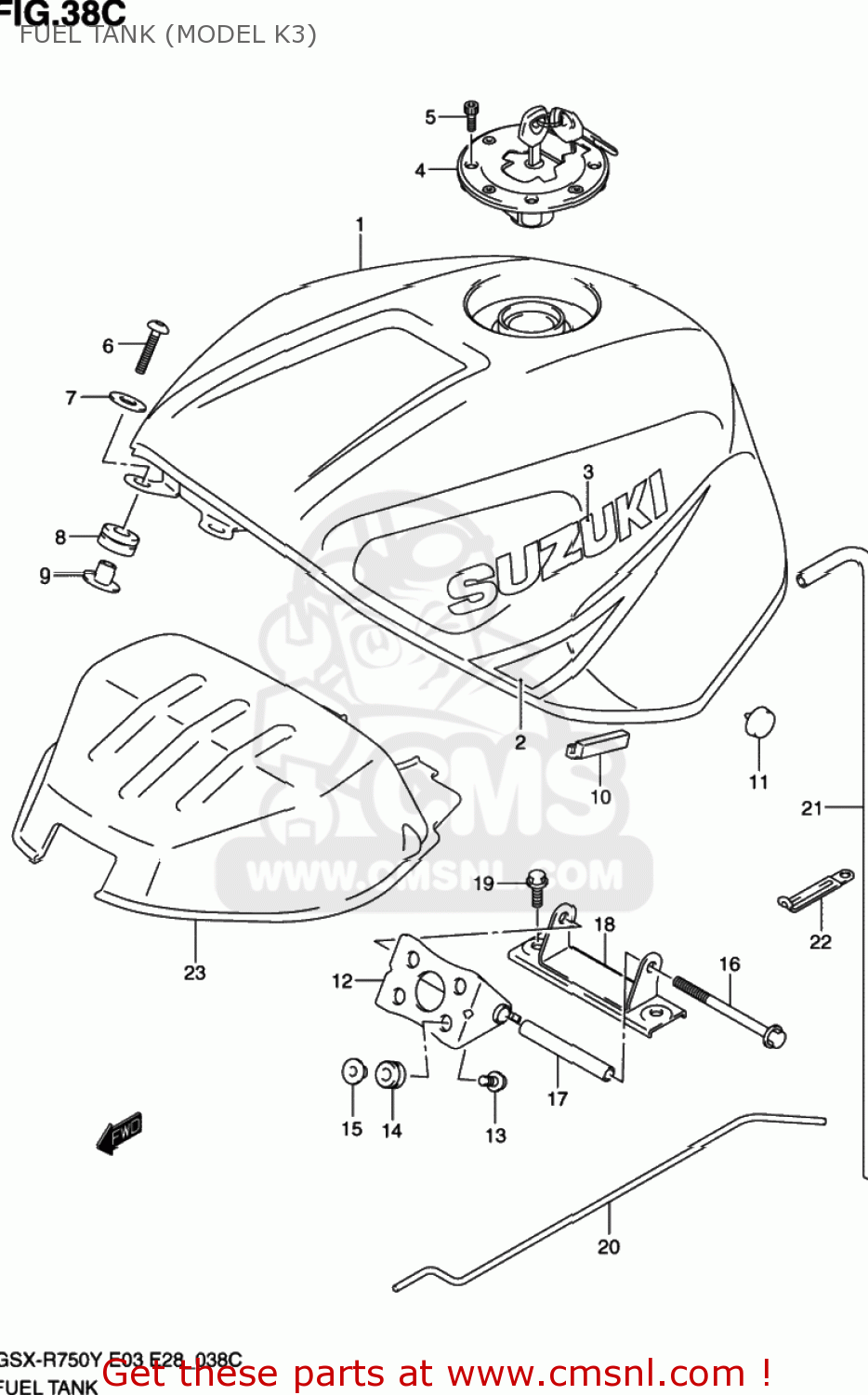 FUEL TANK (MODEL K3) GSXR750 2001 (K1) USA (E03)