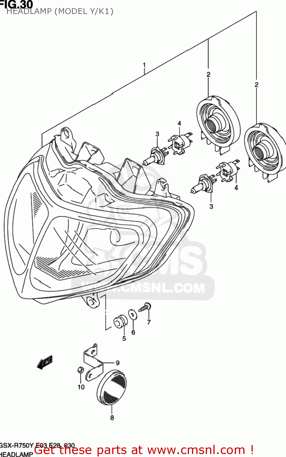 HEADLAMP (MODEL Y/K1) GSXR750 2001 (K1) USA (E03)