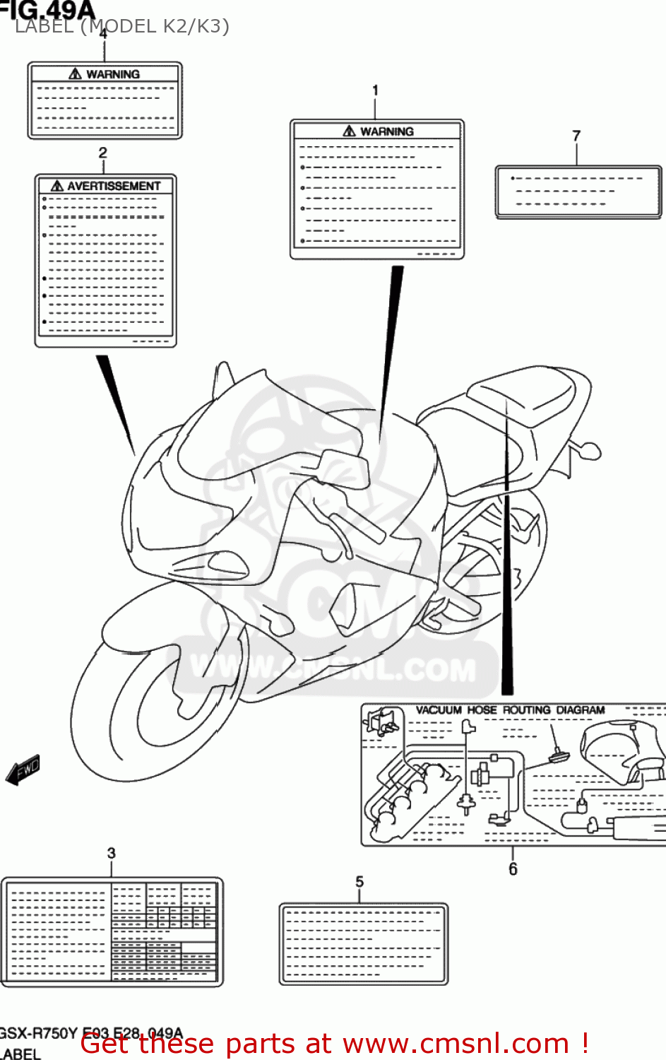 LABEL (MODEL K2/K3) GSXR750 2001 (K1) USA (E03)