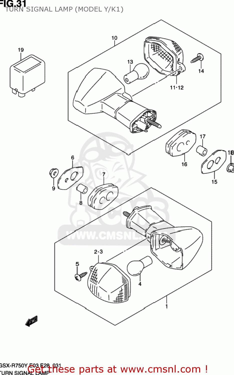 TURN SIGNAL LAMP (MODEL Y/K1) GSXR750 2001 (K1) USA (E03)