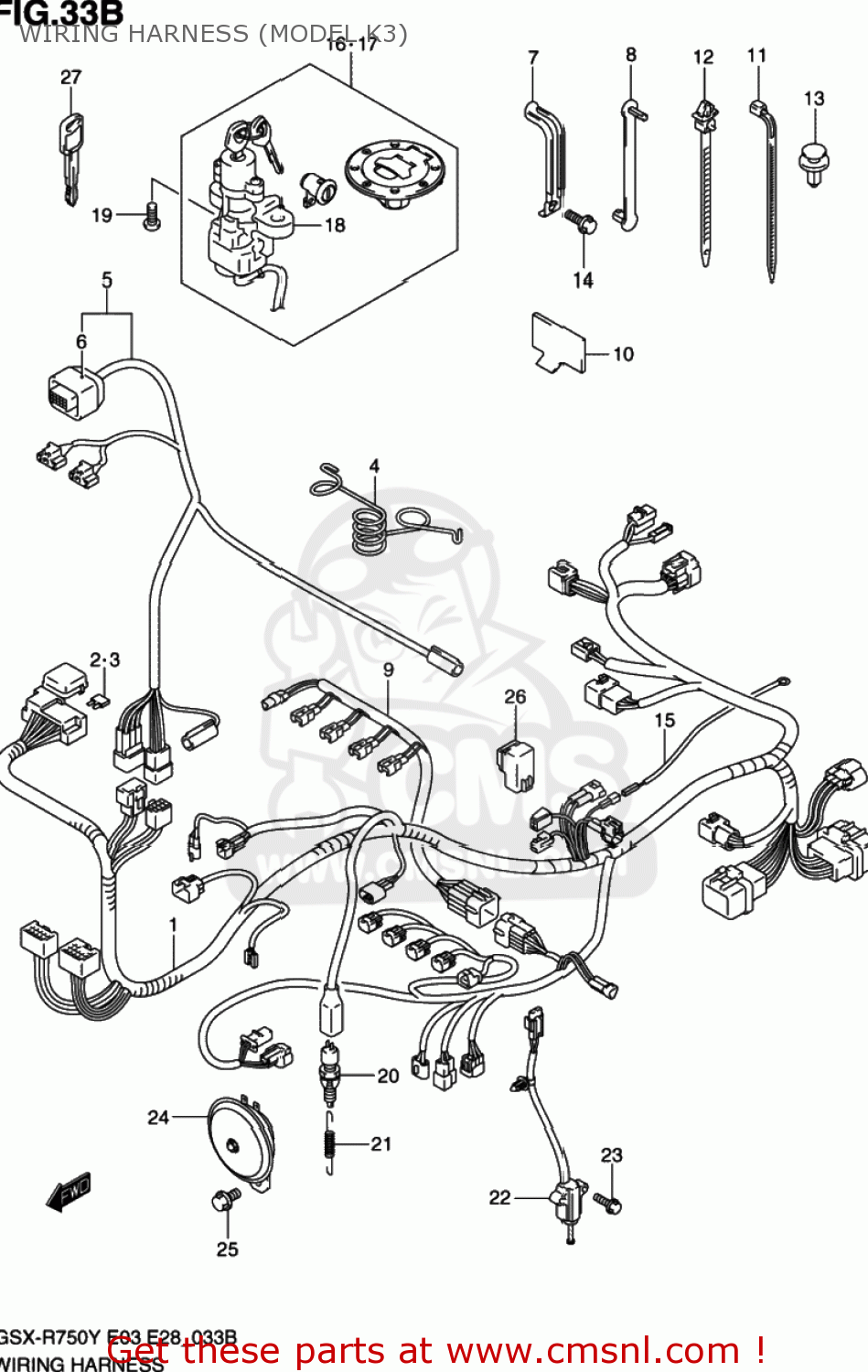 WIRING HARNESS (MODEL K3) GSXR750 2001 (K1) USA (E03)