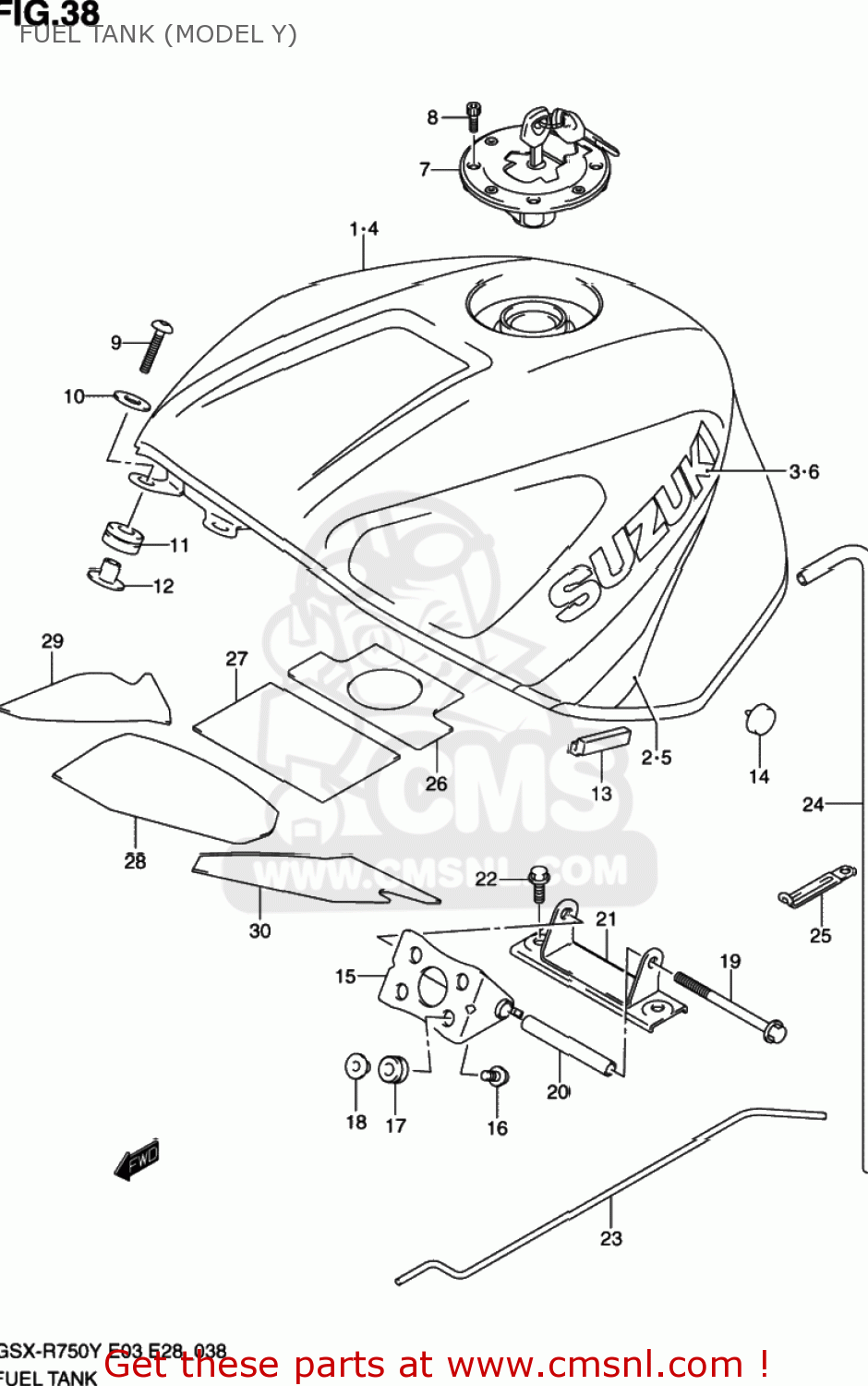 FUEL TANK (MODEL Y) GSXR750 2002 (K2) USA (E03)