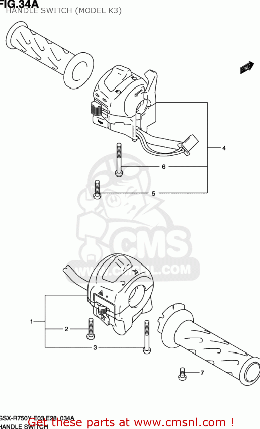 HANDLE SWITCH (MODEL K3) GSXR750 2002 (K2) USA (E03)