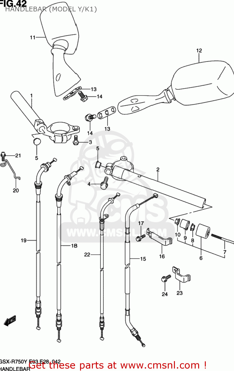 HANDLEBAR (MODEL Y/K1) GSXR750 2002 (K2) USA (E03)