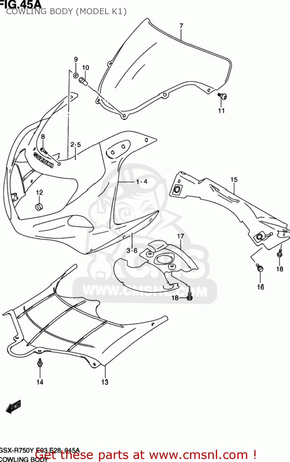 COWLING BODY (MODEL K1) GSXR750 2003 (K3) USA (E03)