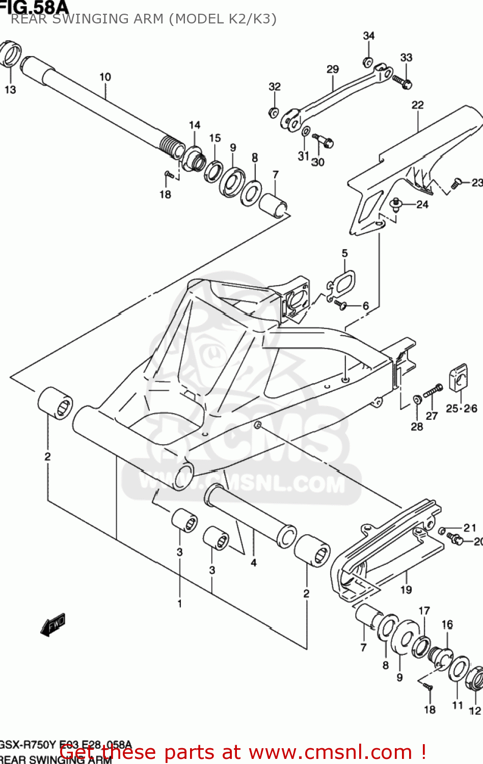 REAR SWINGING ARM (MODEL K2/K3) GSXR750 2003 (K3) USA (E03)