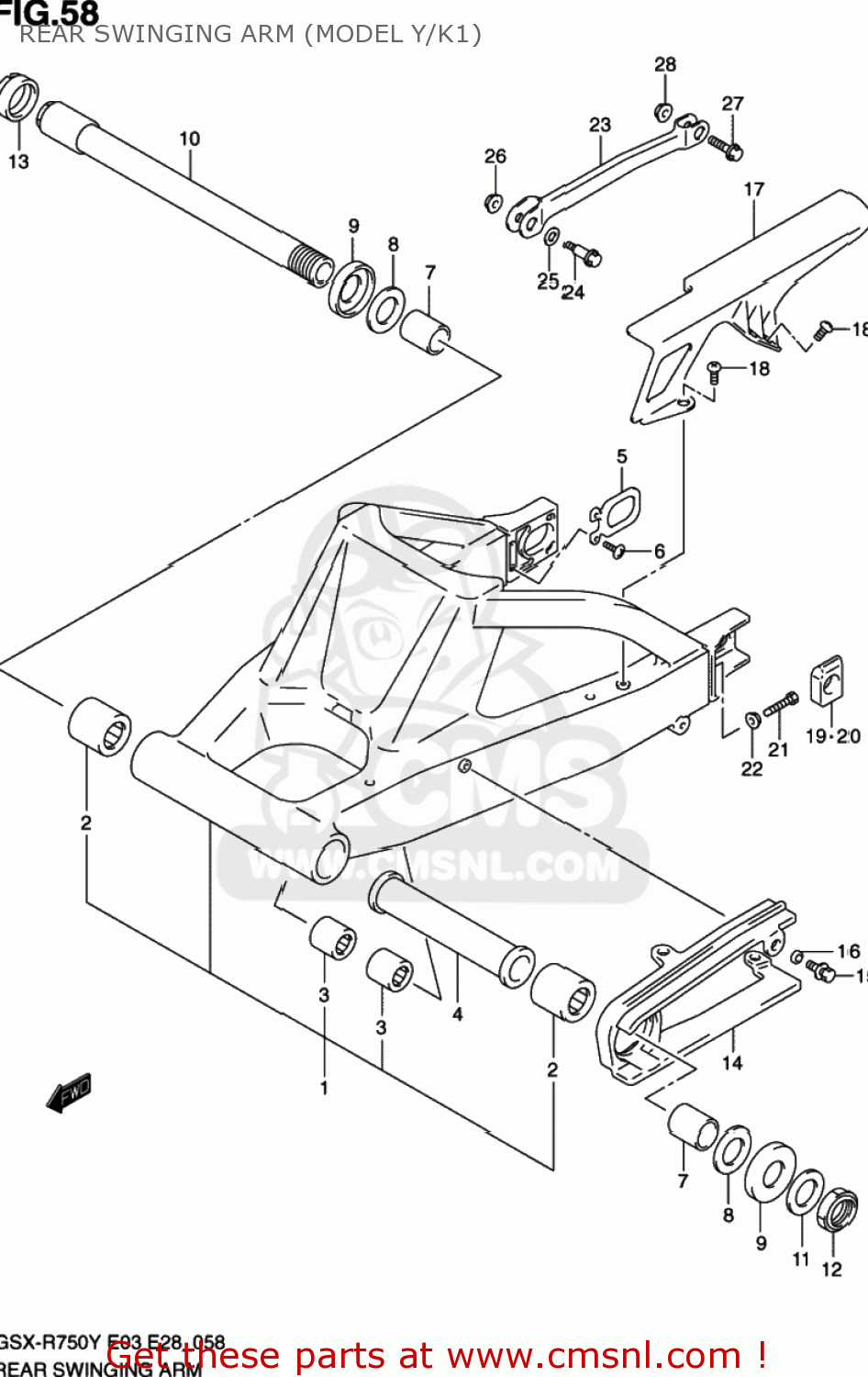REAR SWINGING ARM (MODEL Y/K1) GSXR750 2003 (K3) USA (E03)