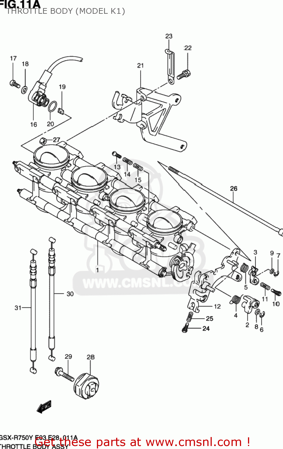 THROTTLE BODY (MODEL K1) GSXR750 2003 (K3) USA (E03)