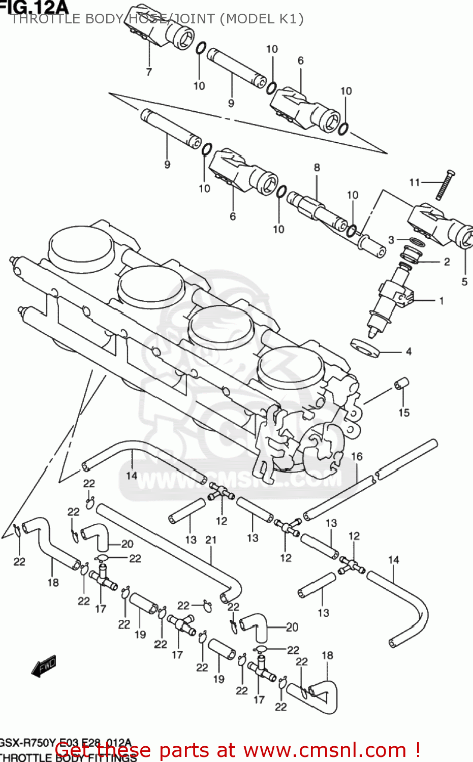 THROTTLE BODY HOSE/JOINT (MODEL K1) GSXR750 2003 (K3) USA (E03)