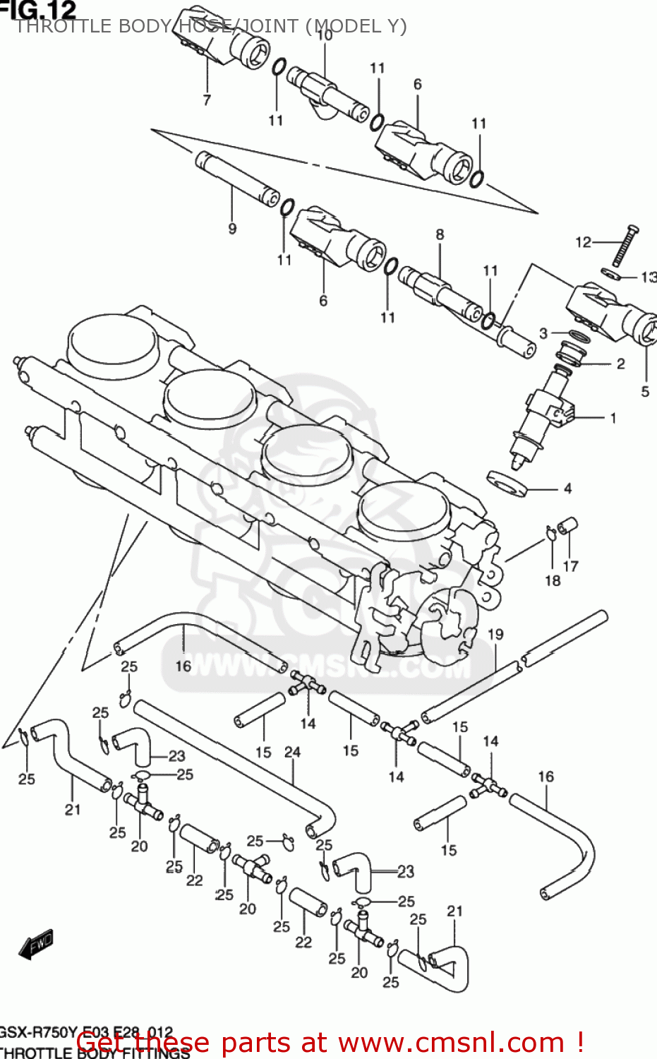THROTTLE BODY HOSE/JOINT (MODEL Y) GSXR750 2003 (K3) USA (E03)