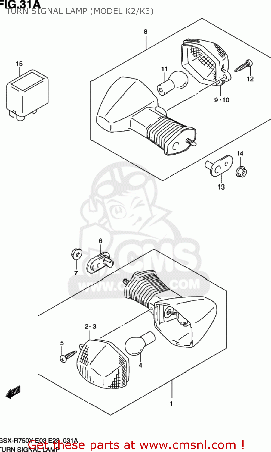 TURN SIGNAL LAMP (MODEL K2/K3) GSXR750 2003 (K3) USA (E03)