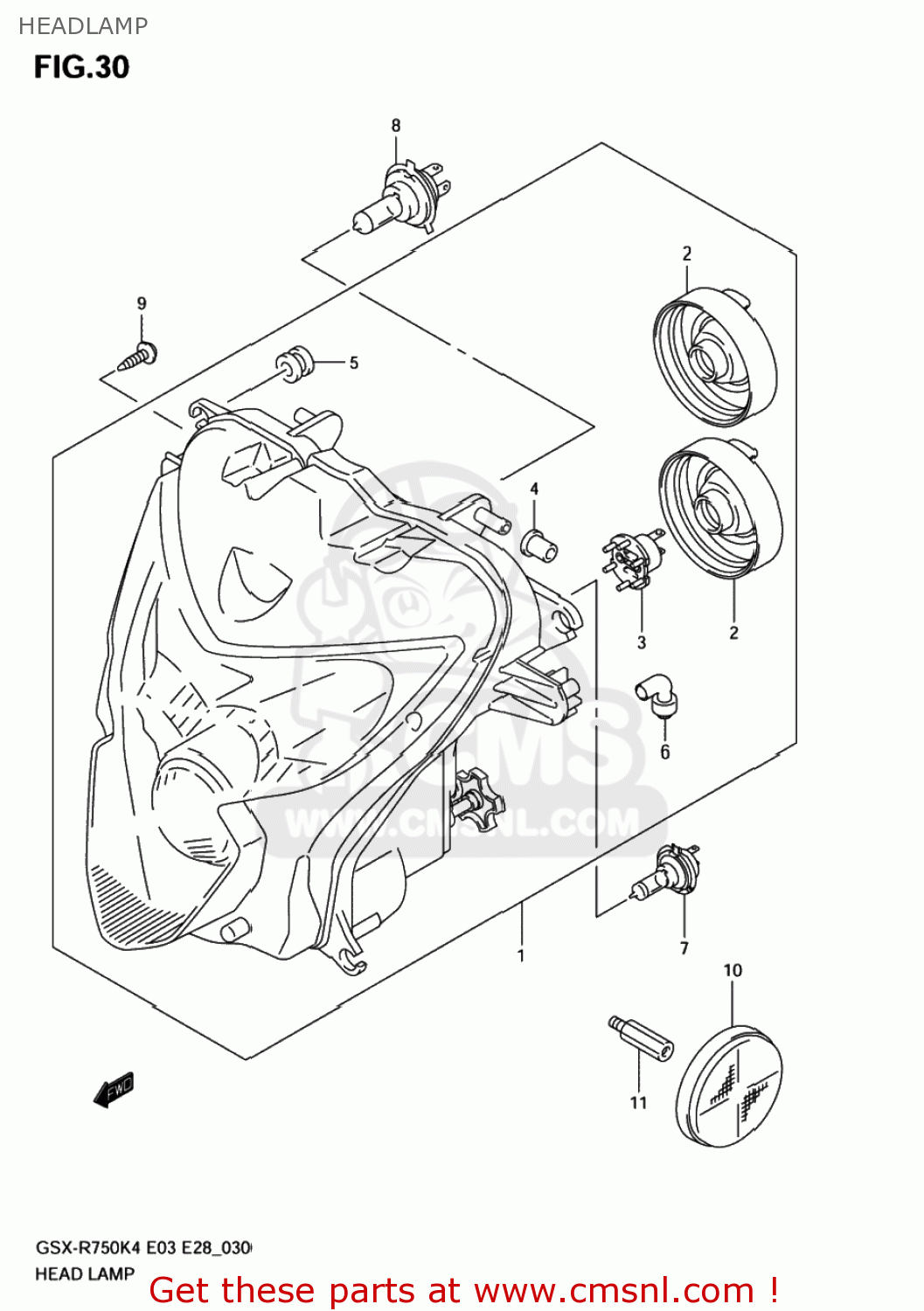 HEADLAMP GSXR750 2004 (K4) USA (E03)