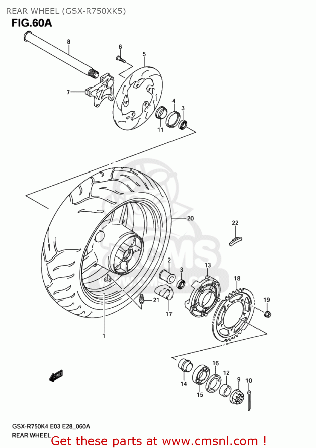 REAR WHEEL (GSX-R750XK5) GSXR750 2004 (K4) USA (E03)