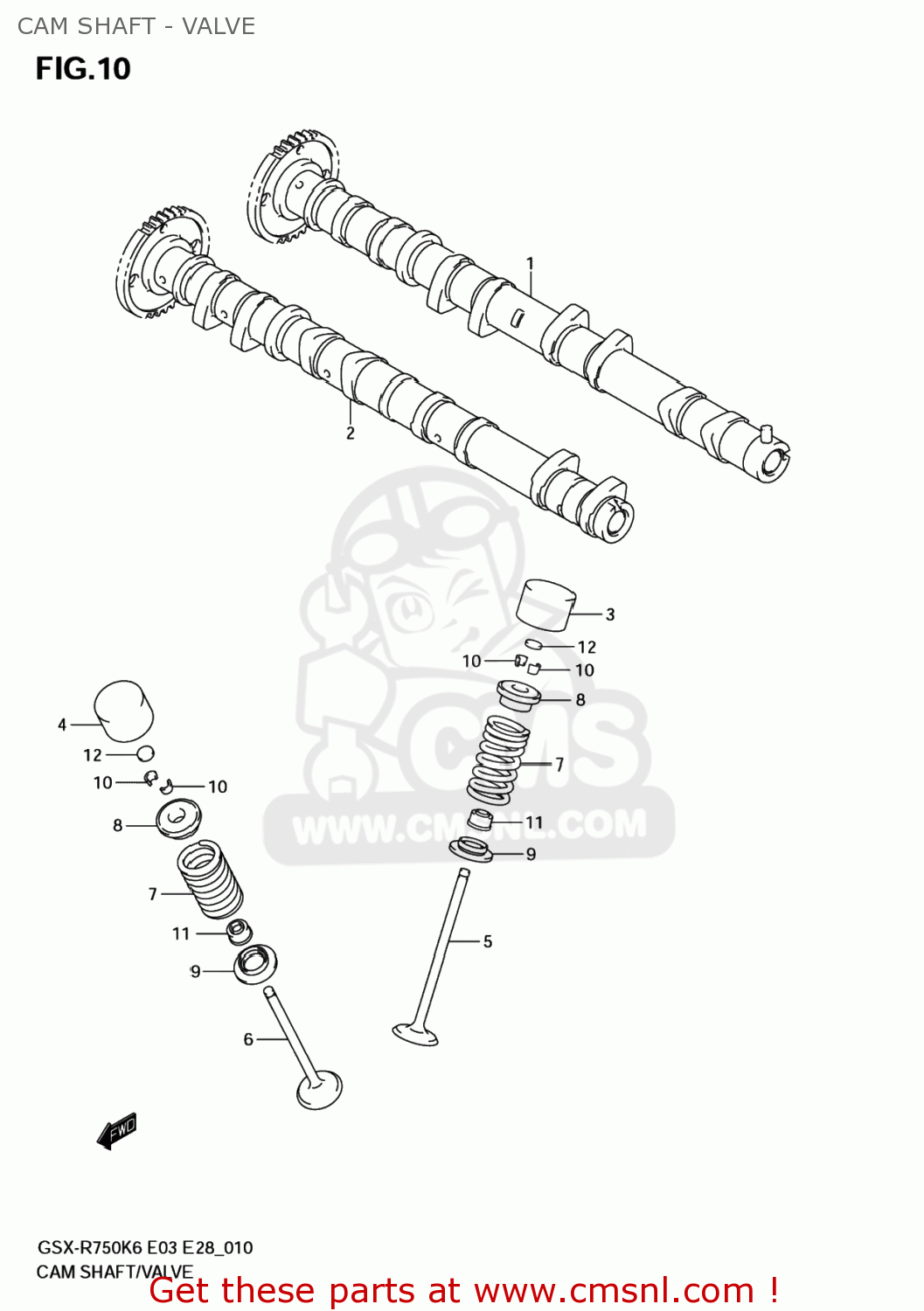 CAM SHAFT - VALVE GSXR750 2006 (K6) USA (E03)
