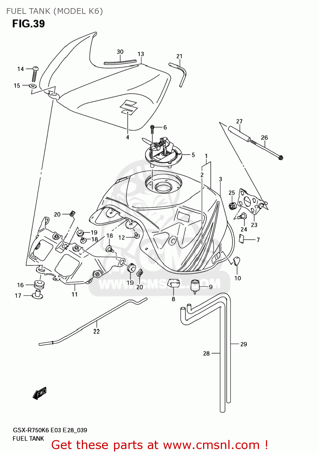 FUEL TANK (MODEL K6) GSXR750 2006 (K6) USA (E03)