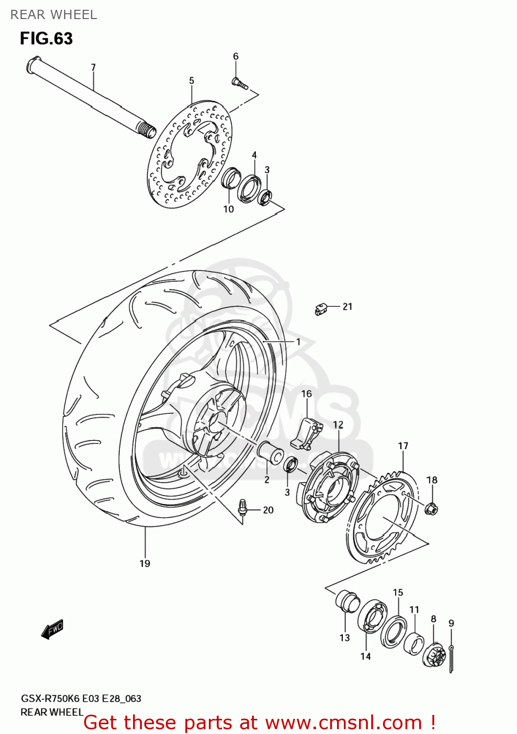 REAR WHEEL GSXR750 2006 (K6) USA (E03)