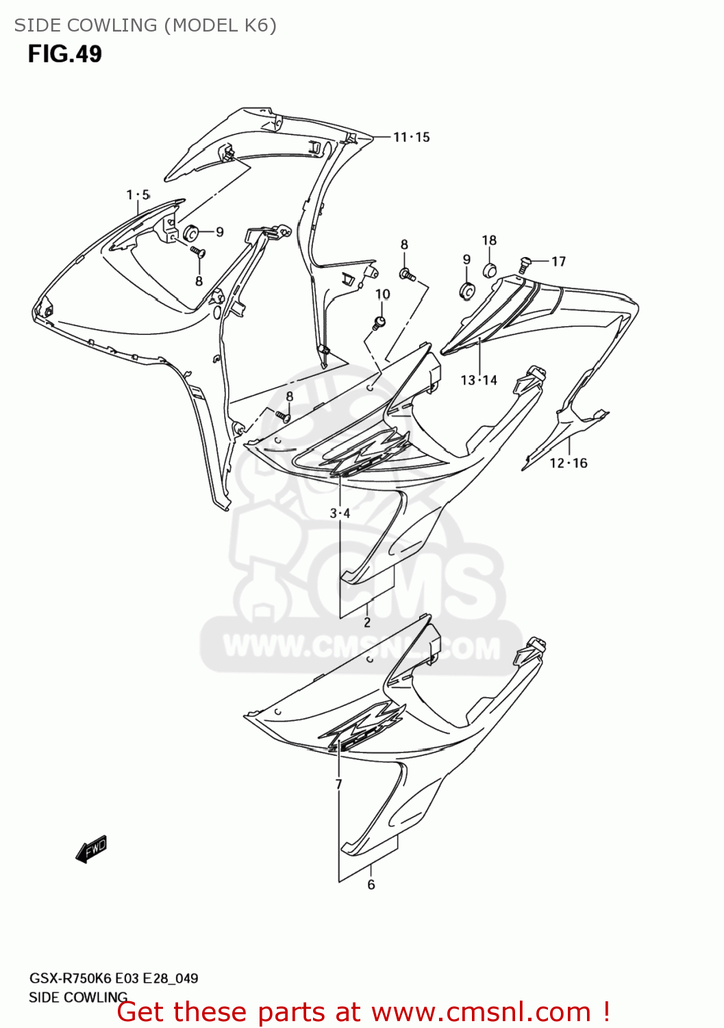 SIDE COWLING (MODEL K6) GSXR750 2006 (K6) USA (E03)