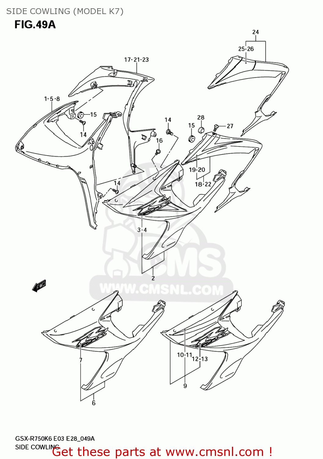 SIDE COWLING (MODEL K7) GSXR750 2006 (K6) USA (E03)