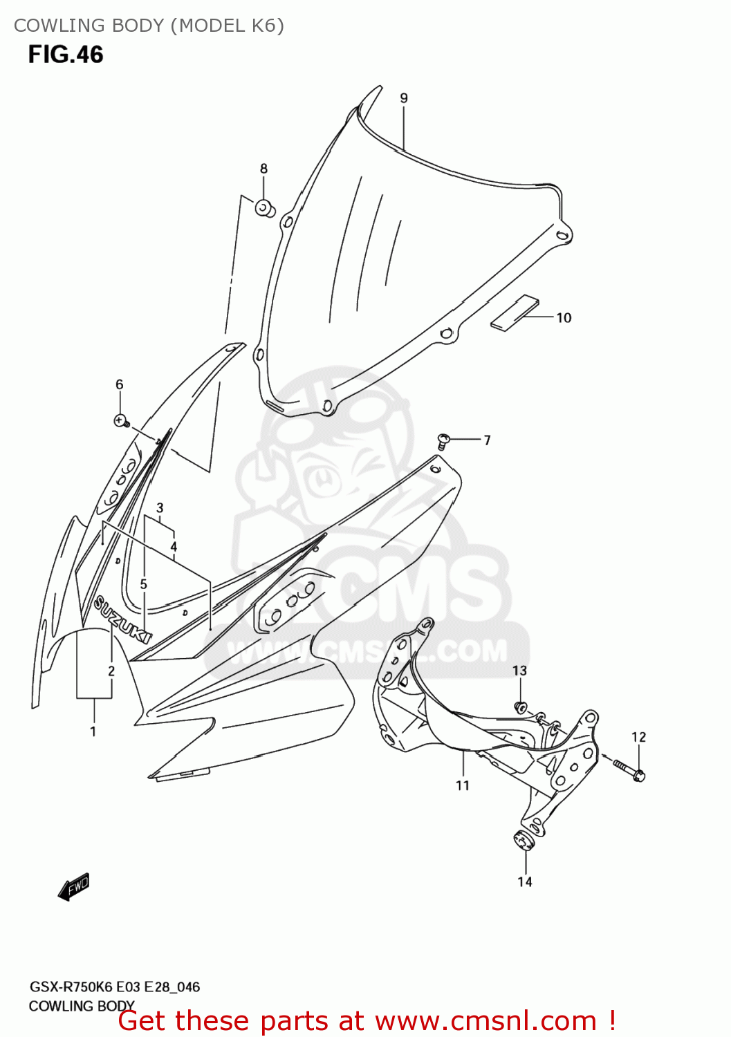 COWLING BODY (MODEL K6) GSXR750 2007 (K7) USA (E03)