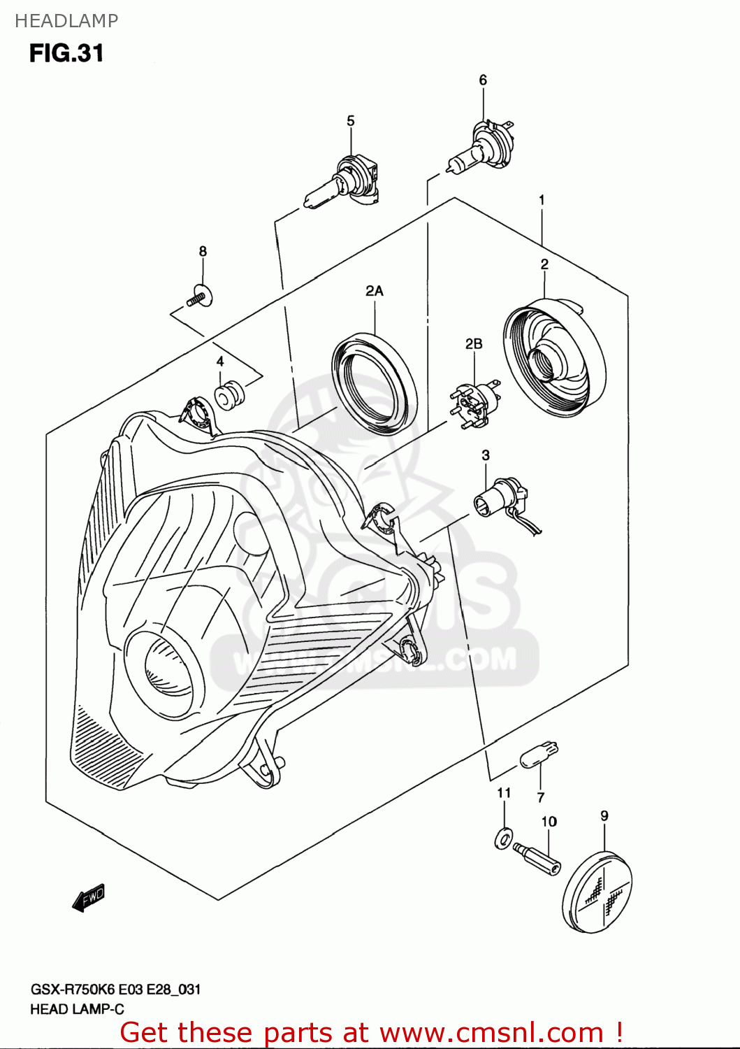 HEADLAMP GSXR750 2007 (K7) USA (E03)