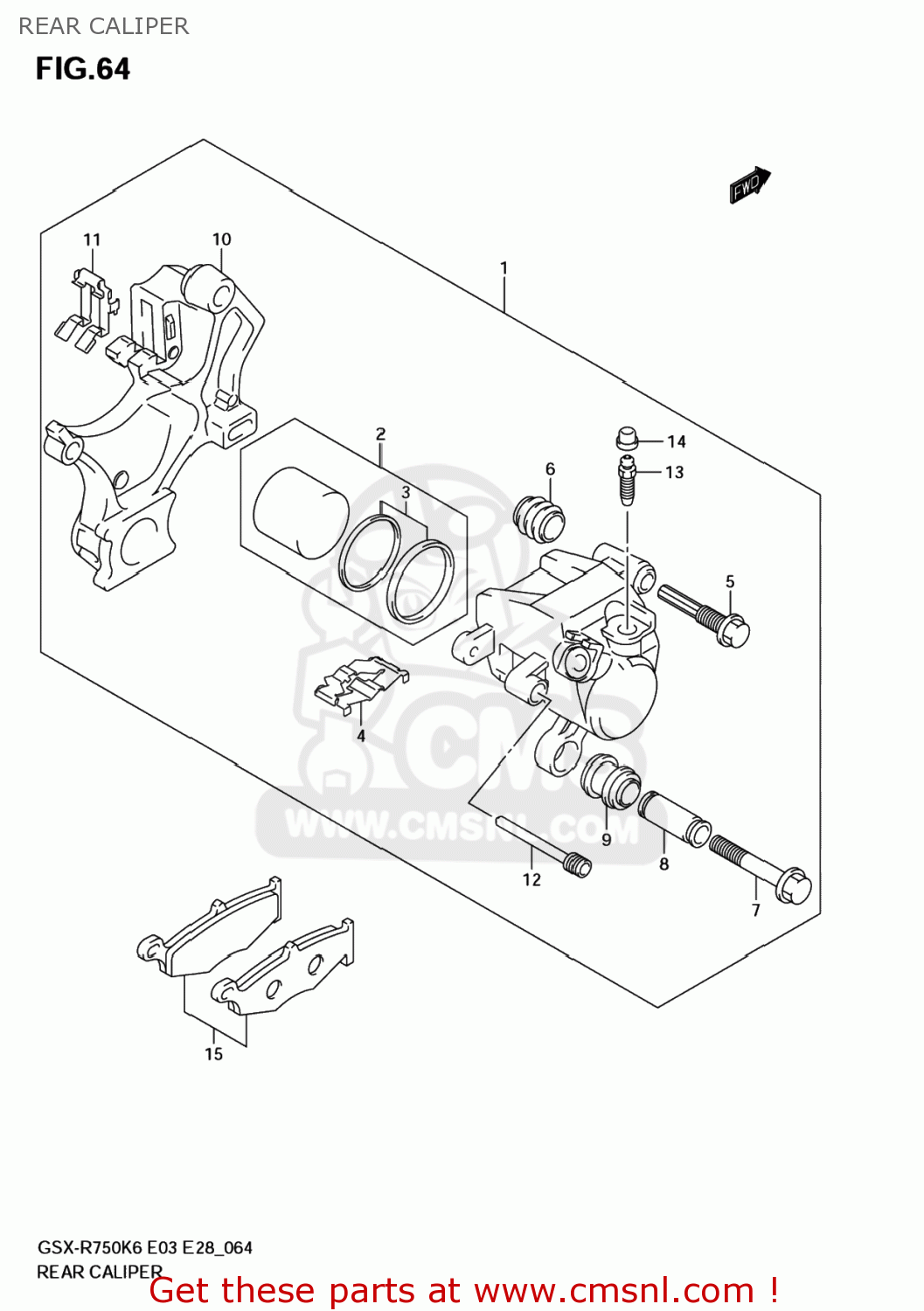 REAR CALIPER GSXR750 2007 (K7) USA (E03)