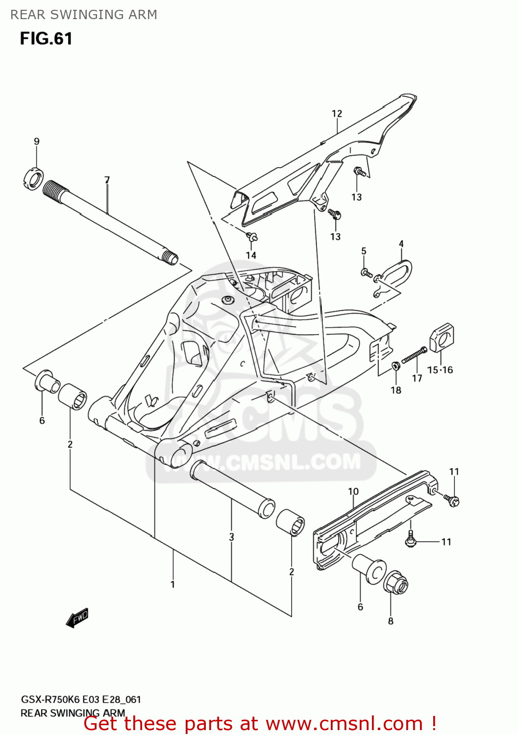 REAR SWINGING ARM GSXR750 2007 (K7) USA (E03)