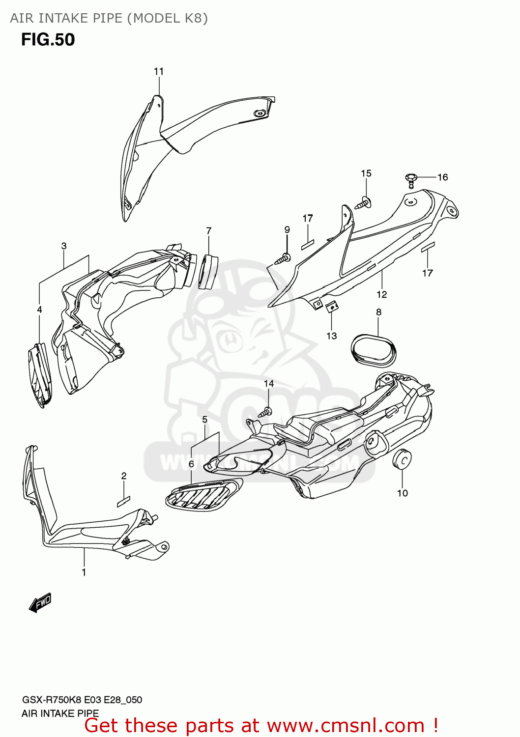AIR INTAKE PIPE (MODEL K8) GSXR750 2008 (K8) USA (E03)